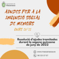 Bienestar Social. Resolución de las ayudas de inclusión social de menores tramitadas durante la segunda quincena de junio de 2022